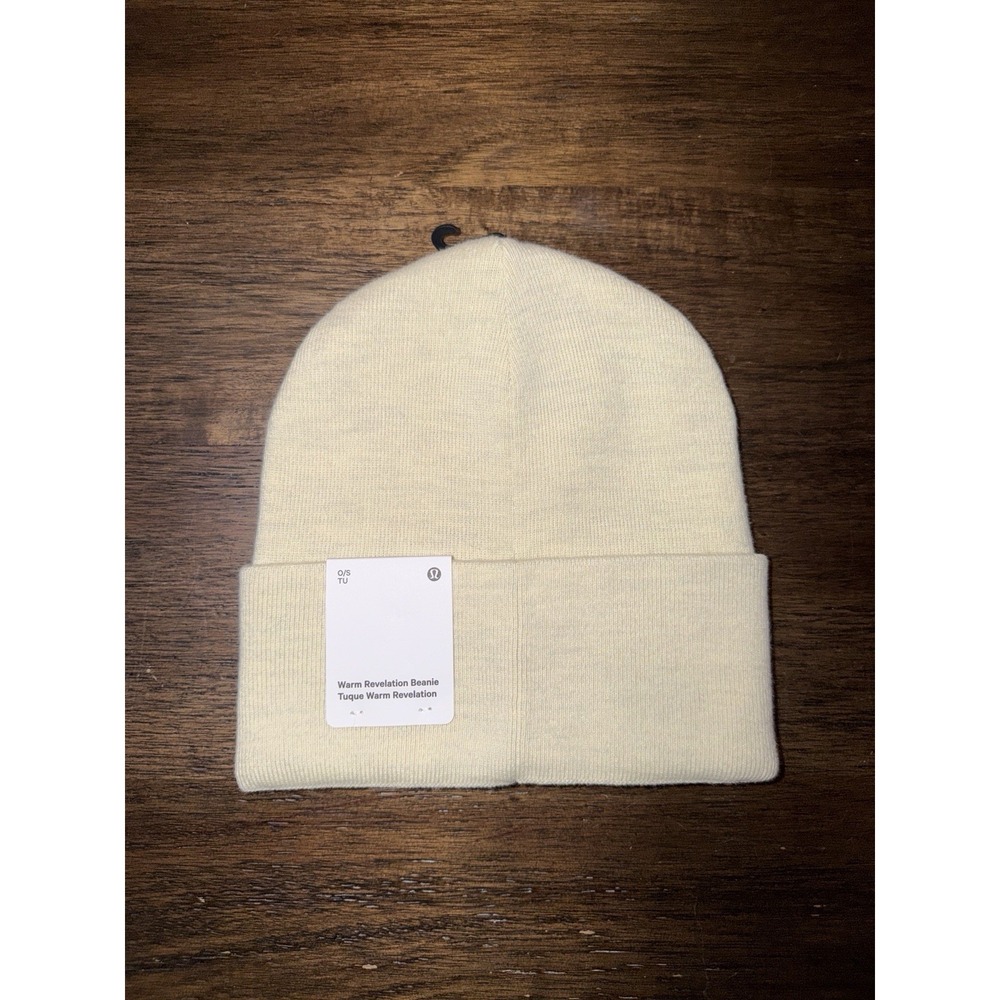 Lululemon Warm Revelation Beanie Winter Hat Heathered Bone Wool Blend Unisex NEW
